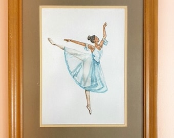 Watercolor Brown Ballerina Printable, wall art in girls room decor