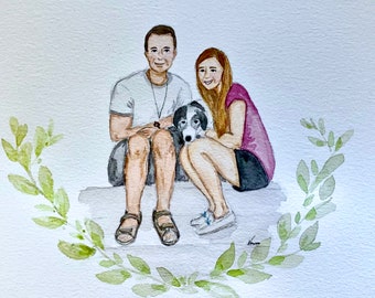 Portraits d’aquarelles familiales faits à la main Custome