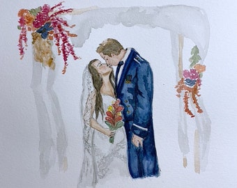 Portrait de mariage peint à la main Aquarelle