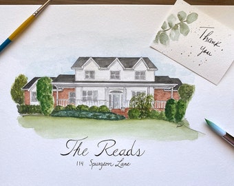 Hand Painted Watercolor House Portrait Custom