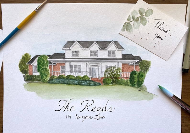 Hand Painted Watercolor House Portrait Custom image 1