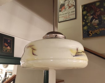 Vintage Art Deco Glass Chandelier: MCM Pendant Lamp, 1940s Lighting