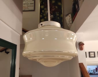 Art Deco Glass Pendant Lamp: Vintage MCM Chandelier, 1960s Lighting