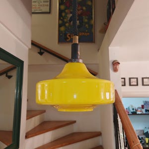 Mid Century Ceiling Light, Vintage yellow glass Pendant light, UFO , Space Age Lamp, Vintage Pendant Light, MCM Lighting, Made in Yugoslavia
