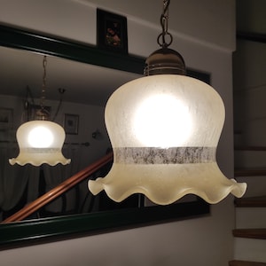 Mid century glass chandelier, Big heavy glass ceiling light, Vintage Murano glass pendant light, Vintage ceiling light, Design lamp