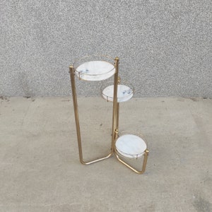 Mid century metal flower stand, Vintage plant holder, Flower display, Metal and marble plant stand