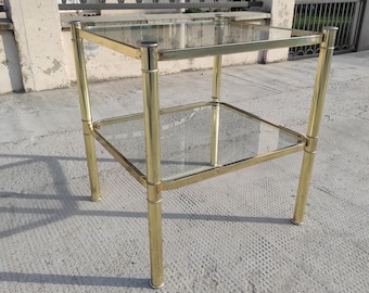 Vintage Italian Coffee Table: Gold Metal & Glass, MCM Design