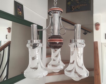 Mid Century Murano Glass Chandelier: Italian 70s Lighting
