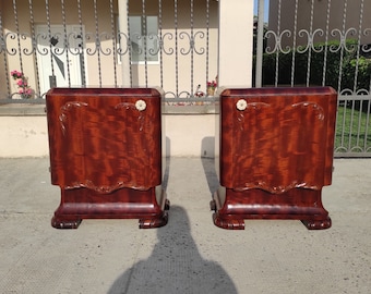 Pair of 1920s Art Deco Nightstands, Antique Nightstands, Vintage Bedside Tables, Old Bedside Cabinets, Mahogany cabinets, Made in Yugoslavia