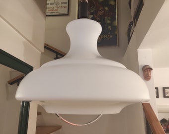Vintage Opaline Glass Pendant Light - 70s Space Age Design