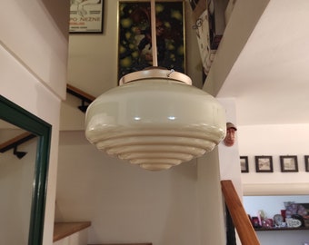 Art Deco ceiling light, Vintage pendant lamp, MCM lamp, Mid century pendant light, Glass chandelier, 1950', Space age, Opaline glass light