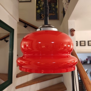 Lámpara colgante vintage de la era espacial: lámpara atómica roja, Yugoslavia, años 70