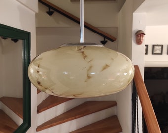 Vintage Opaline Glass Pendant Lamp: Art Deco MCM Light Fixture
