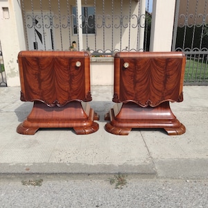 1920s Art Deco Walnut Nightstands: Vintage Bedside Tables, Yugoslavia (Pair)