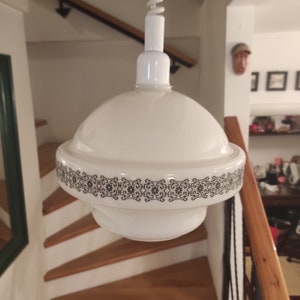 Mid Century Opaline Glass pendant light, 70&#39;s ceiling lamp, Space Age ceiling light, Atomic Age, Made in Yugoslavia, Vintage design lamp