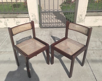 Vintage Italian Bentwood Cane Chairs - Mid Century Modern (Pair)