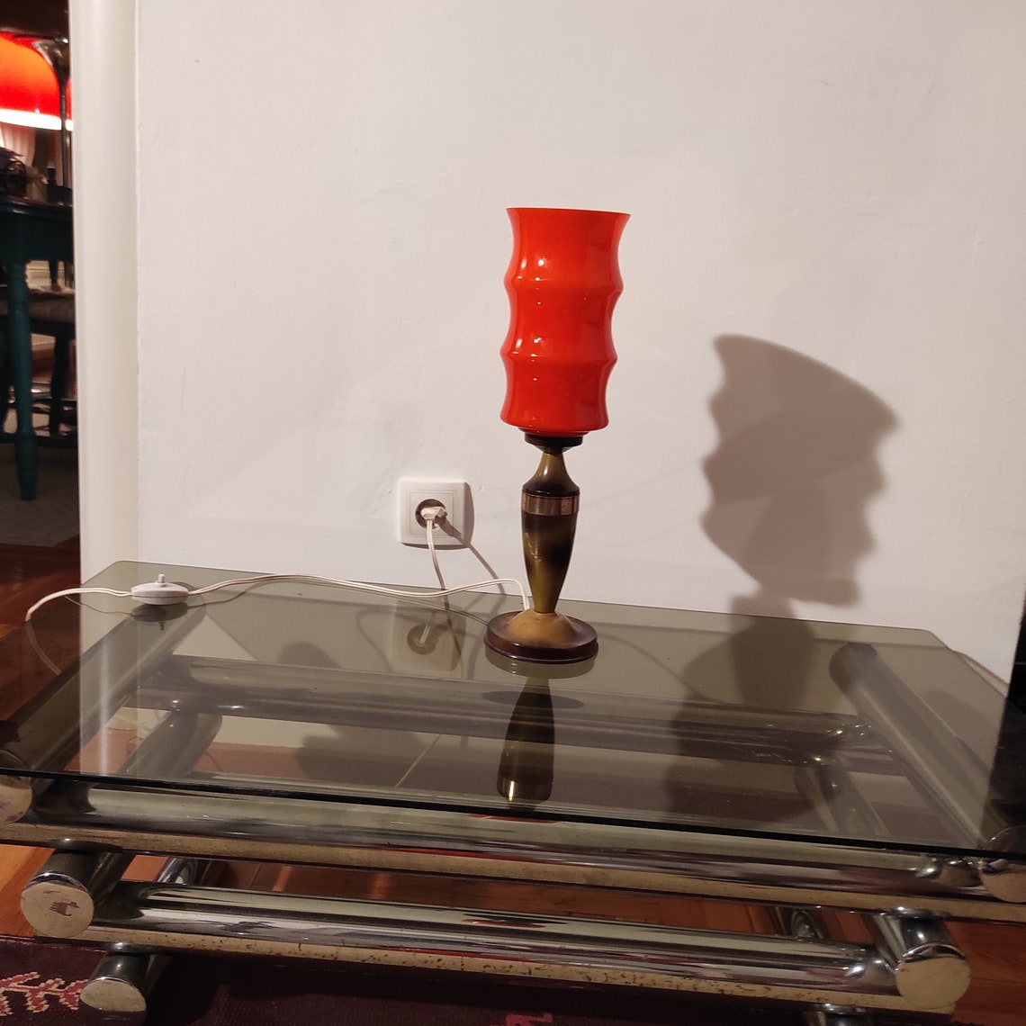 Vintage Orange Glass Table Lamp: Mid-Century Modern Space Age Design, foto 4 di 5