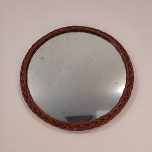 Vintage rattan mirror, mid century wall mirror, mcm modern, rattan wall mirror