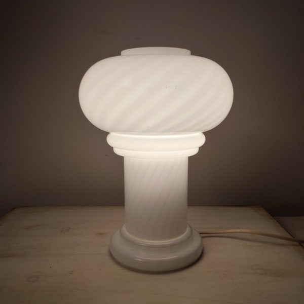Vintage 1980s Murano Swirl Glass Mushroom Lamp, Glass Mushroom Lamp, Murano Glass Lamp, Vintage Table Lamp, Mid century lamp,MCM design lamp