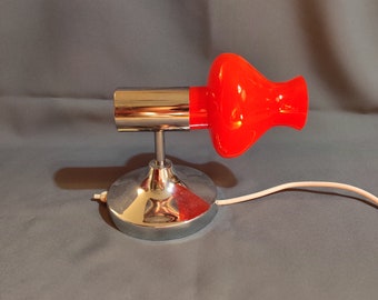 Mid century chrome and red glass table lamp, 1970s wall lamp, space age,atomic age,ufo