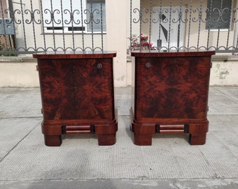 Pair of 1930s Art Deco Nightstands, Antique Nightstands, Vintage Bedside Tables, Old Bedside Cabinets, Made in Yugoslavia,Art Deco furniture