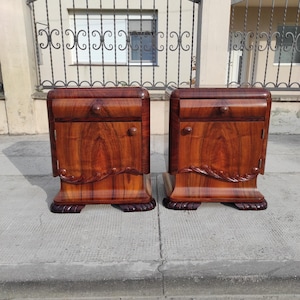 Pair of 1920s Art Deco Nightstands, Antique Nightstands, Vintage Bedside Tables, Old Bedside Cabinets, Art Deco furniture Made in Yugoslavia