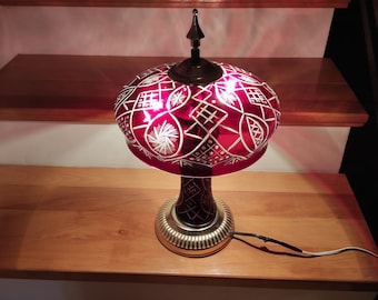 Mid Century table lamp, Large Crystal Lamp, Vintage 80s, Vintage Table Lamp, Hand Cut Lead Crystal, Ruby Crystal Lamp