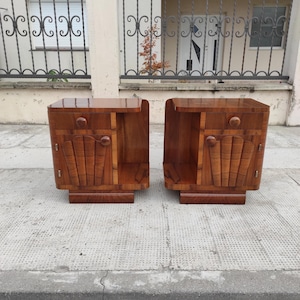Pair of 1930s Walnut Art Deco Nightstands: Vintage Bedside Tables