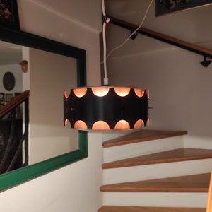 Mid Century Modern Pendant light, Vintage Danish Ceiling Lamp, Copper & Black metal, 70&#39;s