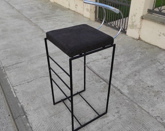 Krzesło barowe Vintage Bauhaus: siedzisko ze skóry niemieckiej MCM