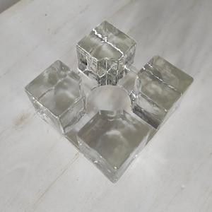 Hard glass candleholder, Vintage candleholder, Made in Germany, Mid Century ice block glass candle holder, Mundgeblasen Handmade glass