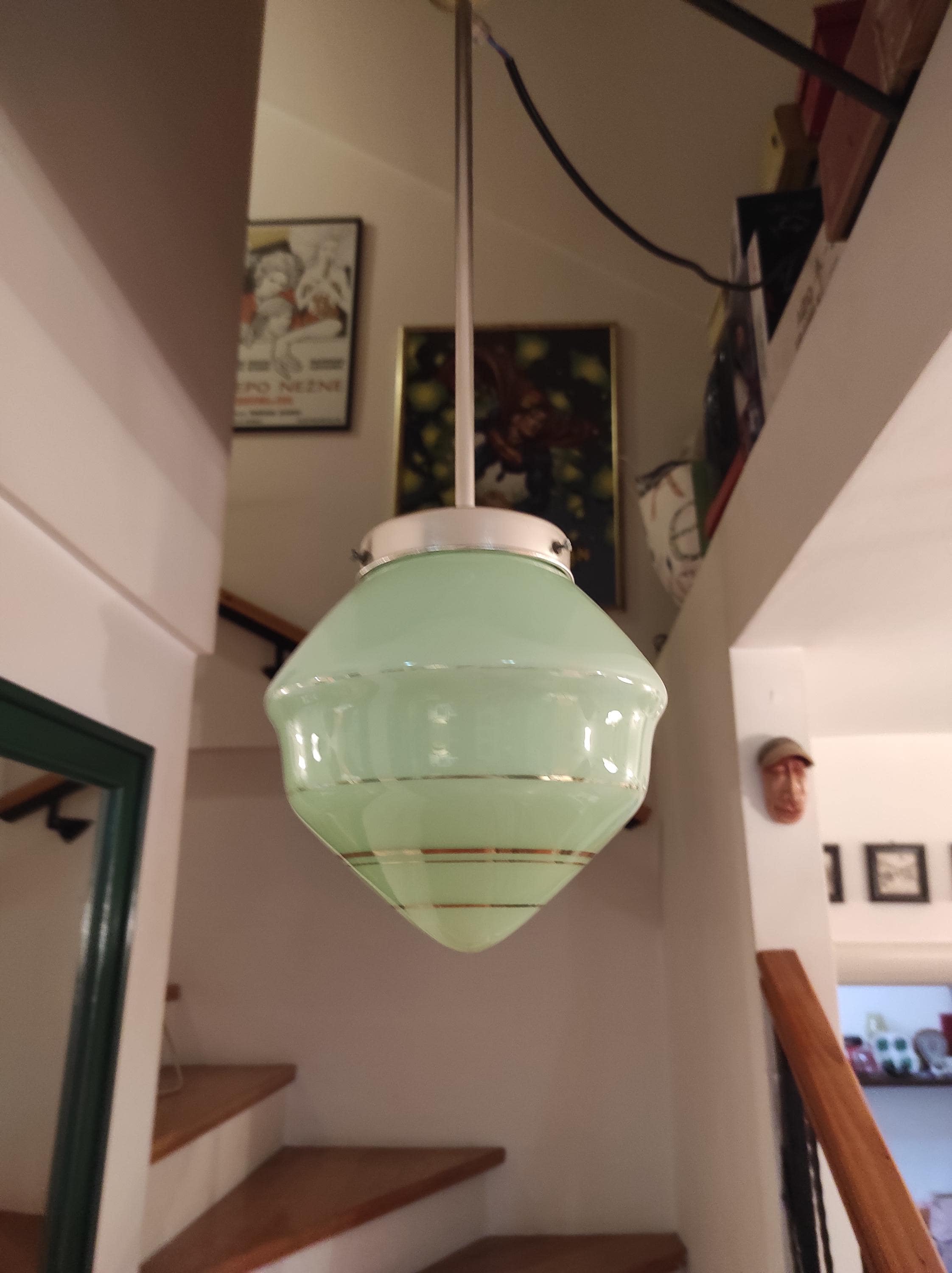 Art Deco Vintage Green Glass Hanging Lamp Art Deco Ceiling Light