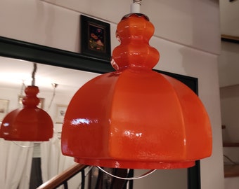 Vintage Orange Cased Glass Pendant Light - MCM Atomic Era, Yugoslavia 70s