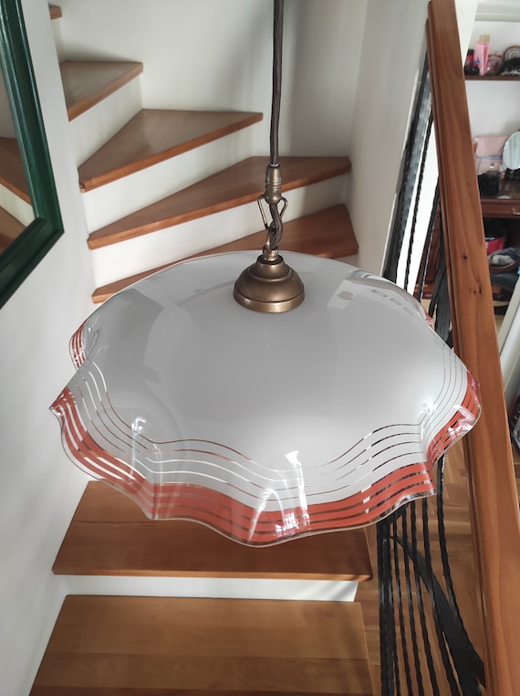 Vintage Art Deco Pendant Light: Opal Glass Chandelier, 70s Design