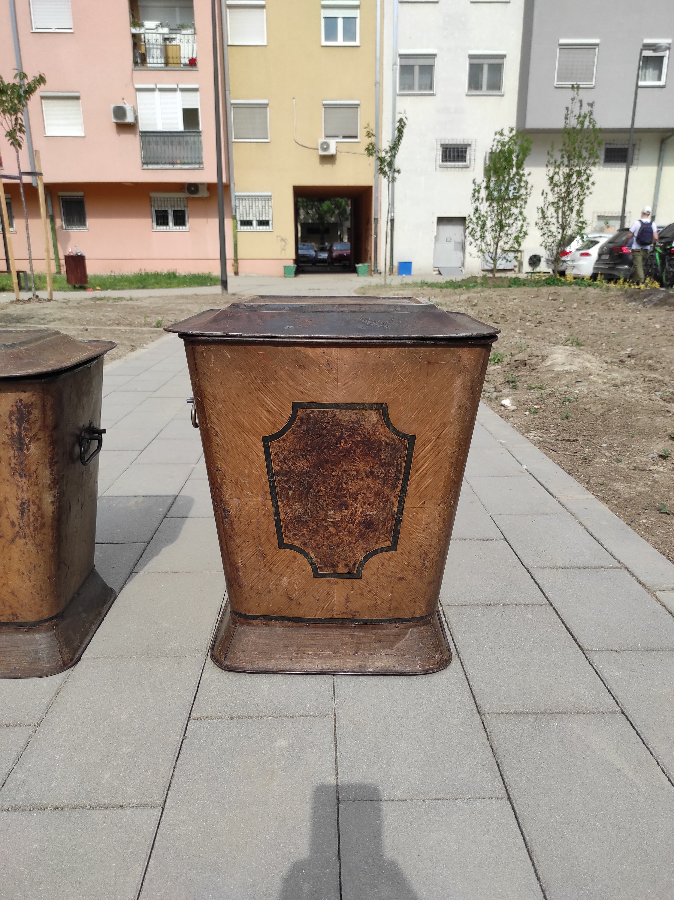 Pair of Antique Coal Bins, Vintage Fireplace Coal Storage Box, Antique