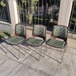 Vintage P.R. Denmark Stacking Chairs: Mid-Century Modern Plastic Dining Set