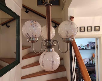 Vintage Art Deco Chandelier: 1930s Glass Pendant Light