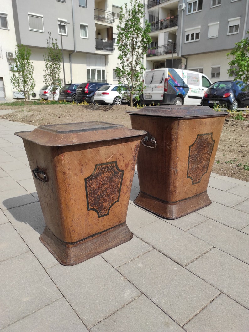Pair of Antique Coal Bins, Vintage Fireplace Coal Storage Box, Antique