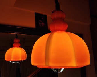 Vintage Coral Cased Glass Pendant Light - 70s MCM Atomic Lighting