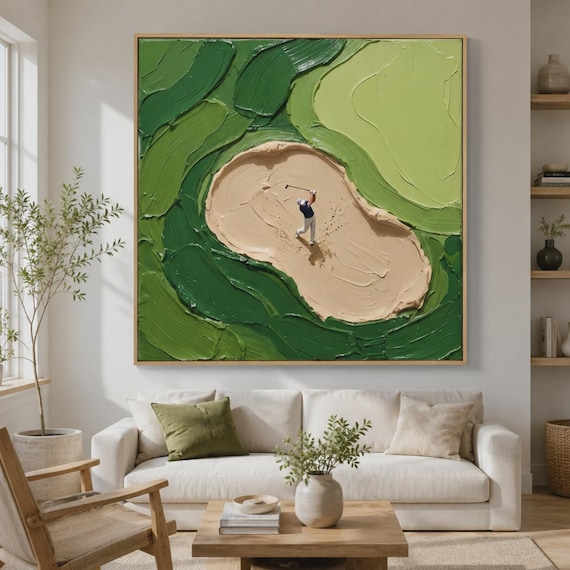 Golf Wall Art, 3D Textured Golf Painting, Golf Course Canvas Art, Golf Lover Gift for Home Office