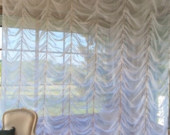 Venezianischer transparenter Vorhang – Qualität – weiße Shabby-Rüsche – romantisches Dekor – französische handwerkliche Herstellung