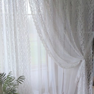 Voilage à votre mesure Rideau de fenêtre dentelle brodée blanc shabby Romantic image 3