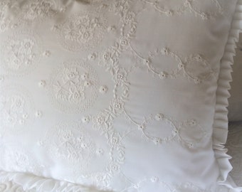 Housse  de coussin -  oreiller -  blanc -  broderie -  shabby -  romantic -  chic  -  tissu  France