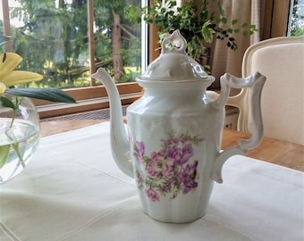 Old crockery coffee maker France - teapot - pink flowers - vintage