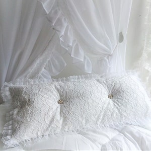 Cushion - Bed decor - shabby white - ruffle - Embroidered lace - chic and original - French manufacturing