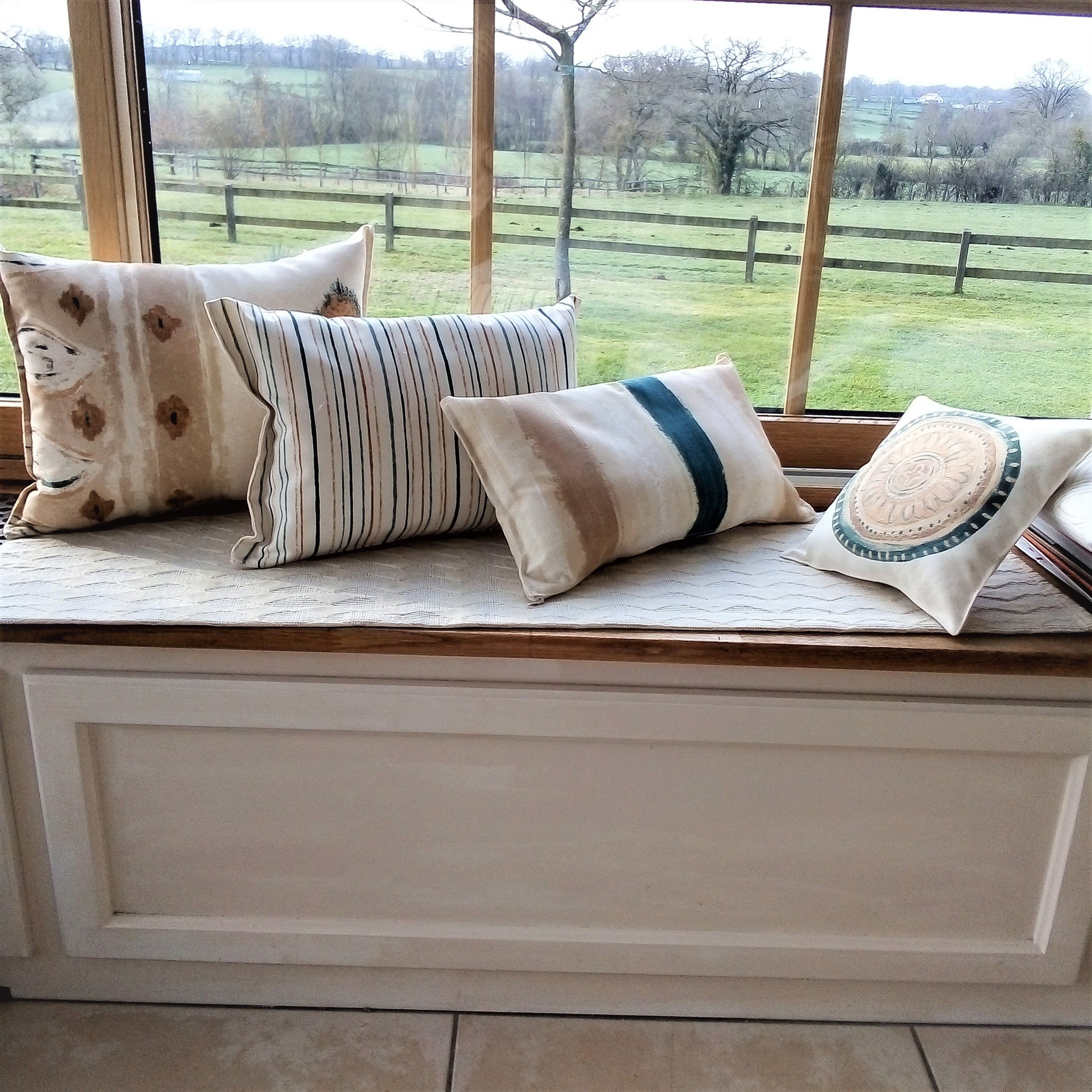 3 Housses Coussins Ethnique Chic Ecru Beige