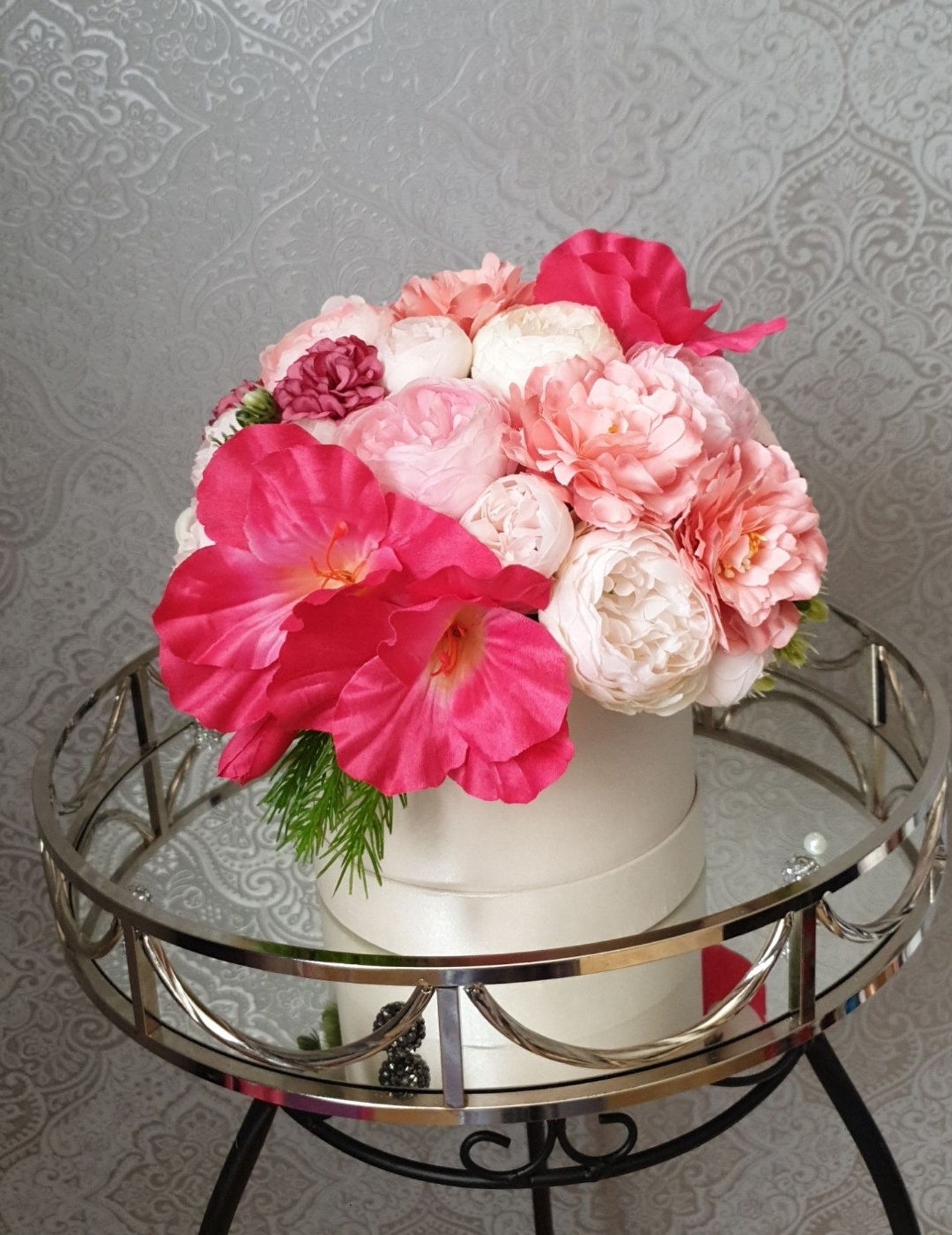 Artificial flower arrangement flower box silk flowers hat Etsy
