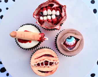 Halloween Fondant Cupcake Toppers: Gory Zombie Party Decorations