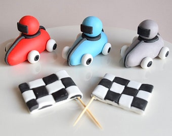 Fondant Race Car Cake Toppers: Racing Birthday Decorations, Set of 3