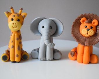 Fondant Jungle Animals Cake Toppers – Safari Baby Shower Décor